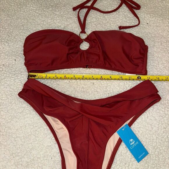 Cupshe Women’s Swim Bikini Set Rust Red Orange Size Medium NWT - Picture 4 of 7